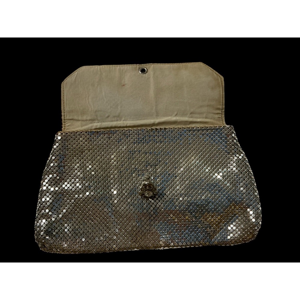 Vintage Whiting & Davis Champagne Mesh Clutch Rhinestone Clasp Evening Bag - Picture 3 of 4